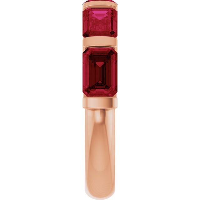 14K Gold Emerald Lab-Grown Red Ruby Bar Channel-Set Anniversary Band - Rose Gold - view 4