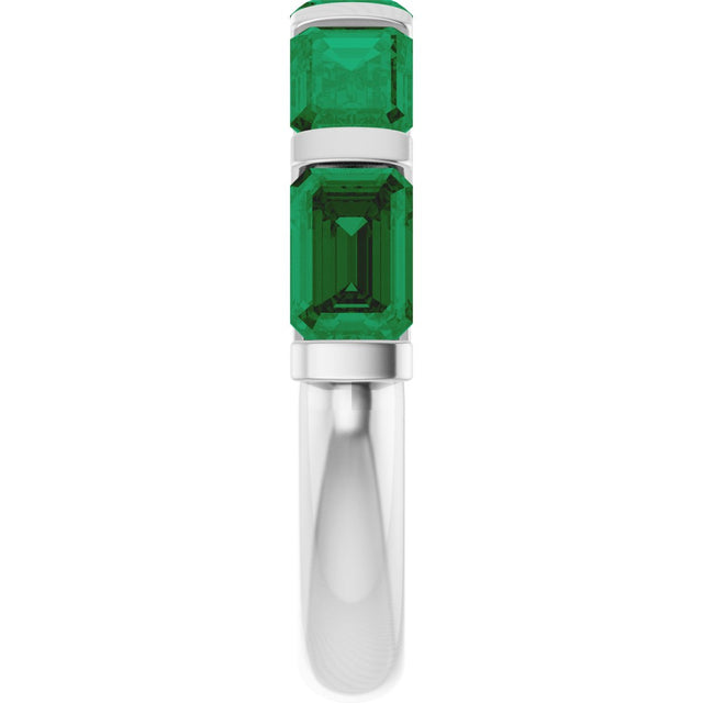 Platinum Emerald Lab-Grown Green Emerald Bar Channel-Set Anniversary Band - view 4