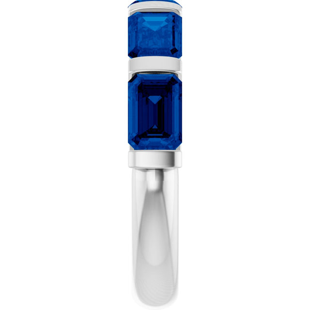 Platinum Emerald Natural Blue Sapphire Bar Channel-Set Anniversary Band - view 4