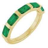 14K Gold Emerald Natural Green Emerald Bar Channel-Set Anniversary Band - Yellow Gold