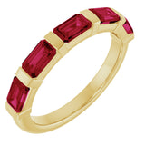 14K Gold Emerald Lab-Grown Red Ruby Bar Channel-Set Anniversary Band - Yellow Gold