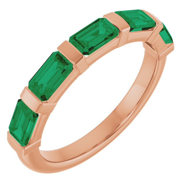 14K Gold Emerald Natural Green Emerald Bar Channel-Set Anniversary Band - Rose Gold