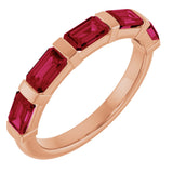 14K Gold Emerald Natural Red Ruby Bar Channel-Set Anniversary Band - Rose Gold