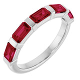 14K Gold Emerald Natural Red Ruby Bar Channel-Set Anniversary Band - White Gold