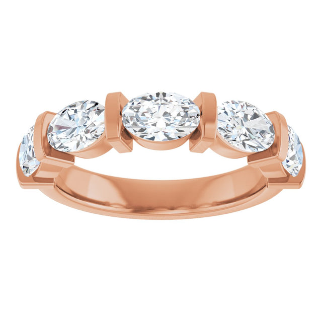 10K Gold Oval Natural Diamond Bar Channel-Set Anniversary Band – 1 1/3–1 7/8 CTW - Rose Gold - view 3