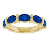 14K Gold Oval Natural Blue Sapphire Bar Channel-Set Anniversary Band - Yellow Gold - view 3