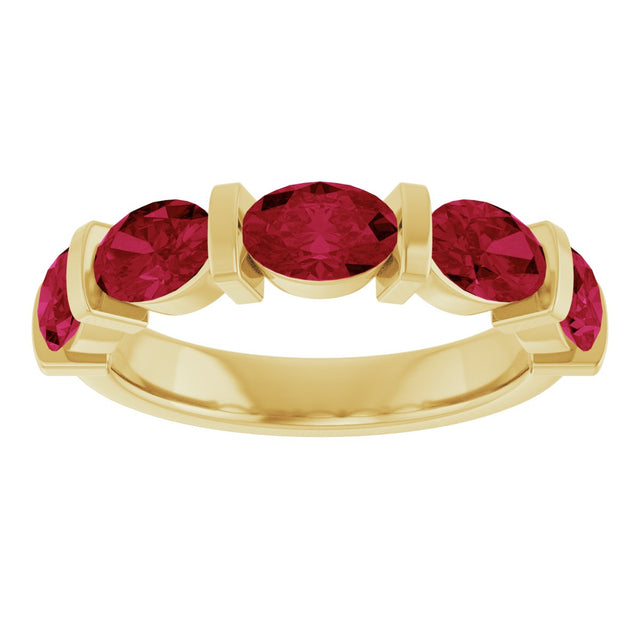 14K Gold Oval Lab-Grown Red Ruby Bar Channel-Set Anniversary Band - Yellow Gold - view 3