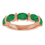 14K Gold Oval Lab-Grown Green Emerald Bar Channel-Set Anniversary Band - Rose Gold - view 3