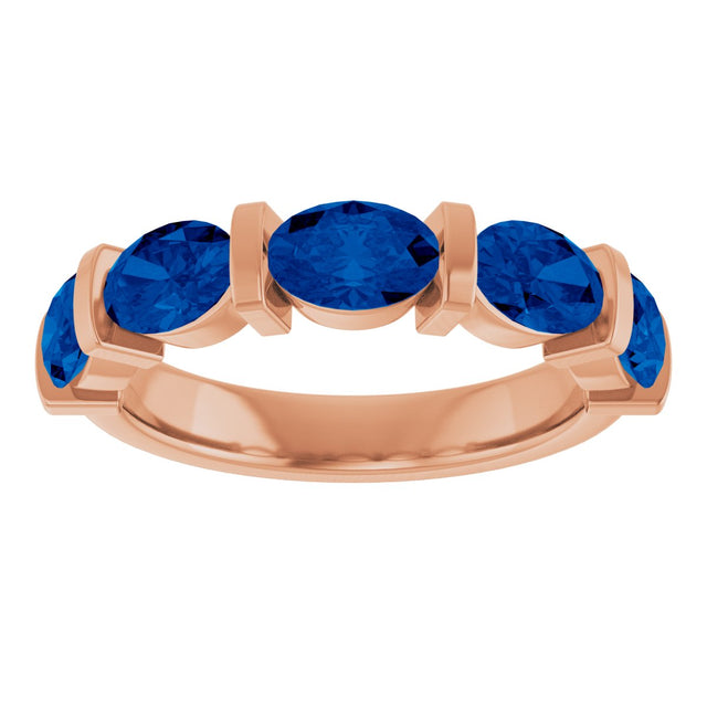 14K Gold Oval Natural Blue Sapphire Bar Channel-Set Anniversary Band - Rose Gold - view 3