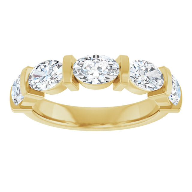 10K Gold Oval Natural Diamond Bar Channel-Set Anniversary Band – 1 1/3–1 7/8 CTW - Yellow Gold - view 3