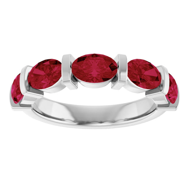 Platinum Oval Lab-Grown Red Ruby Bar Channel-Set Anniversary Band - view 3