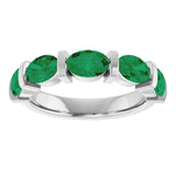 Platinum Oval Lab-Grown Green Emerald Bar Channel-Set Anniversary Band - view 3