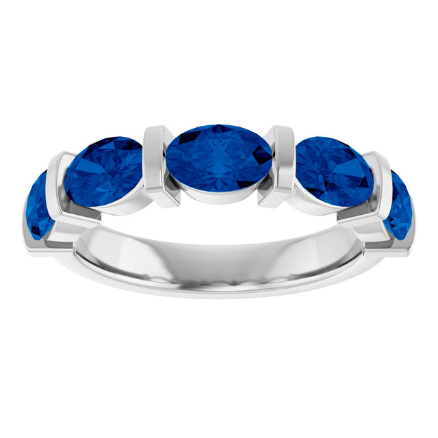 Platinum Oval Lab-Grown Blue Sapphire Bar Channel-Set Anniversary Band - view 3