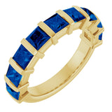 14K Gold Square Lab-Grown Blue Sapphire Bar Channel-Set Anniversary Band - Yellow Gold
