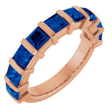 14K Gold Square Lab-Grown Blue Sapphire Bar Channel-Set Anniversary Band - Rose Gold