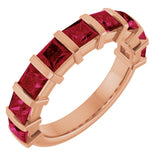 14K Gold Square Natural Red Ruby Bar Channel-Set Anniversary Band - Rose Gold