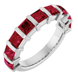 14K Gold Square Lab-Grown Red Ruby Bar Channel-Set Anniversary Band - White Gold