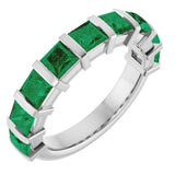 Platinum Square Natural Green Emerald Bar Channel-Set Anniversary Band