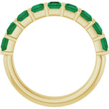 14K Gold Square Natural Green Emerald Bar Channel-Set Anniversary Band - Yellow Gold - view 2