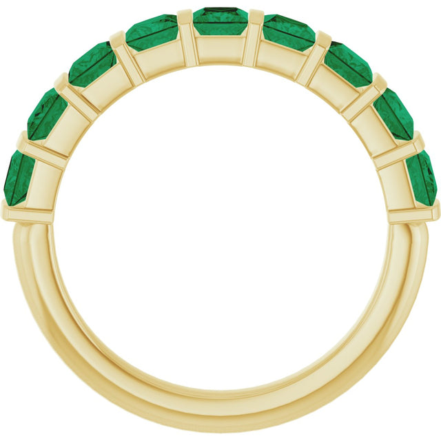 14K Gold Square Lab-Grown Green Emerald Bar Channel-Set Anniversary Band - Yellow Gold - view 2
