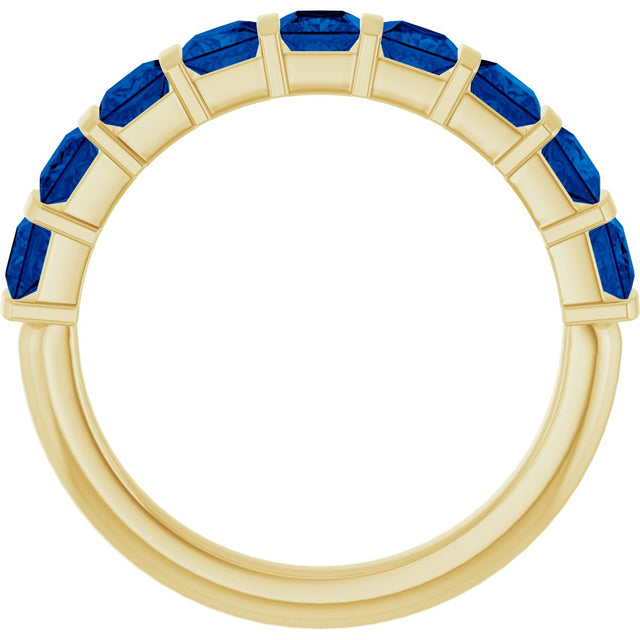 14K Gold Square Lab-Grown Blue Sapphire Bar Channel-Set Anniversary Band - Yellow Gold - view 2