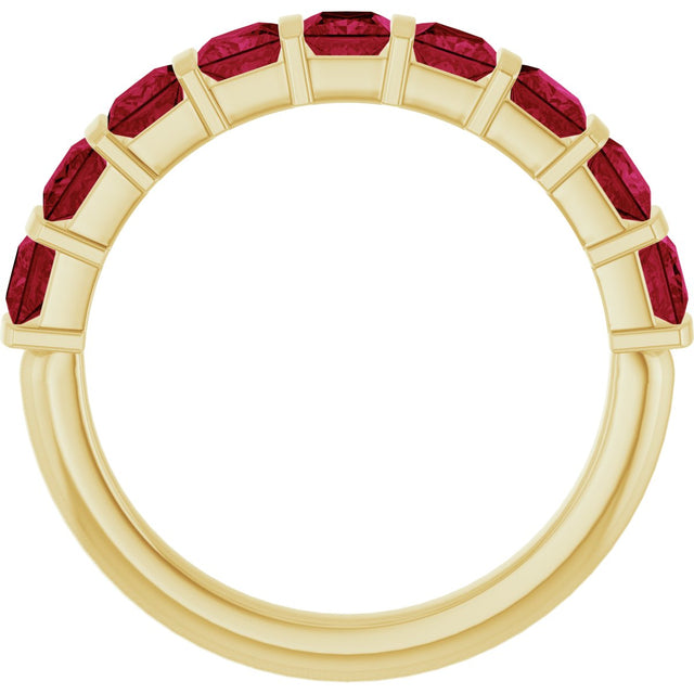 14K Gold Square Lab-Grown Red Ruby Bar Channel-Set Anniversary Band - Yellow Gold - view 2