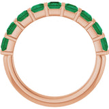 14K Gold Square Natural Green Emerald Bar Channel-Set Anniversary Band - Rose Gold - view 2
