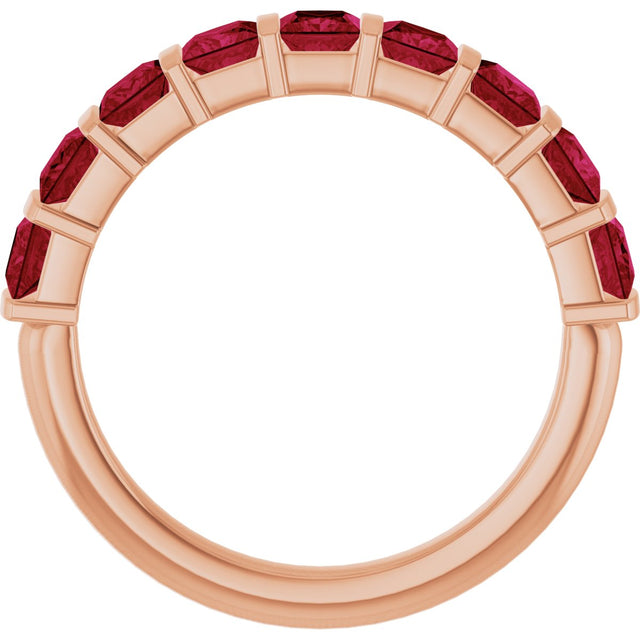14K Gold Square Lab-Grown Red Ruby Bar Channel-Set Anniversary Band - Rose Gold - view 2