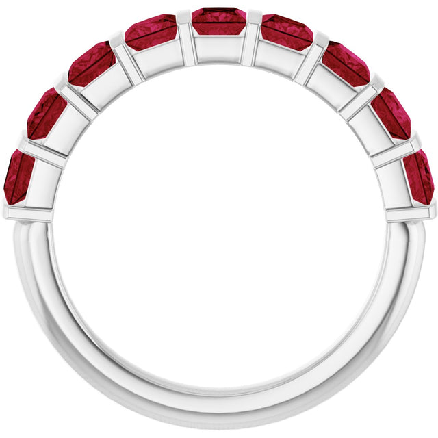Platinum Square Natural Red Ruby Bar Channel-Set Anniversary Band - view 2