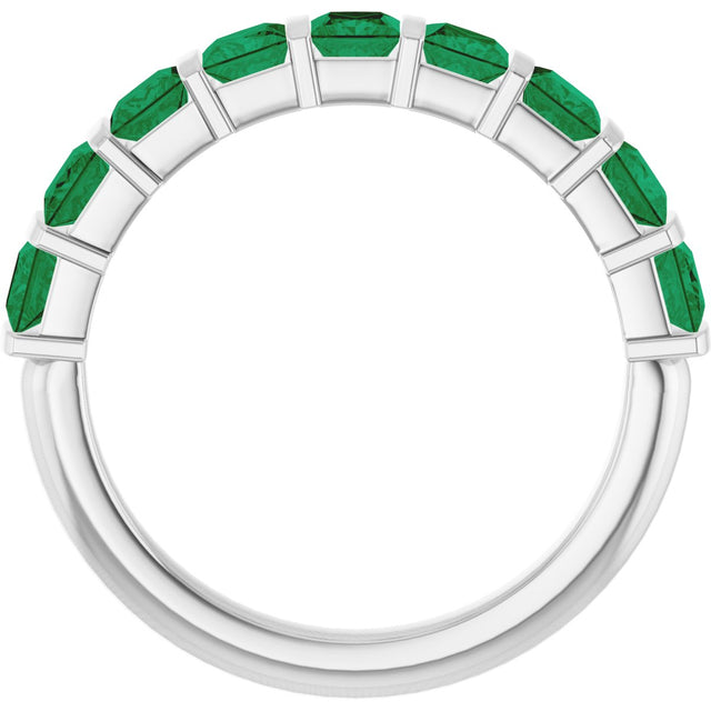Platinum Square Lab-Grown Green Emerald Bar Channel-Set Anniversary Band - view 2