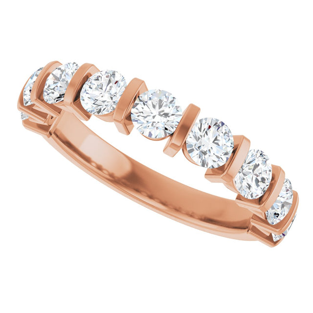 10K Gold Round Natural Diamond Bar Channel-Set Anniversary Band – 3/4–1 1/2 CTW - Rose Gold - view 5
