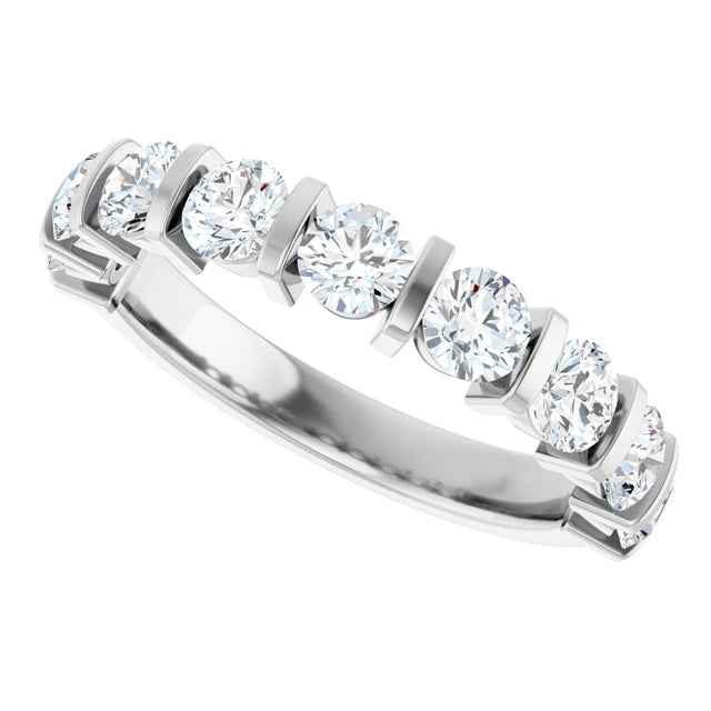 10K Gold Round Natural Diamond Bar Channel-Set Anniversary Band – 3/4–1 1/2 CTW - White Gold - view 5