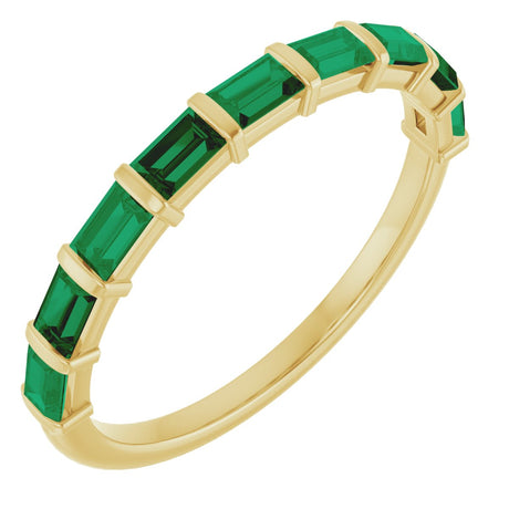 14K Gold Straight Baguette Natural Green Emerald Bar Channel-Set Anniversary Band - Yellow Gold