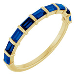 14K Gold Straight Baguette Natural Blue Sapphire Bar Channel-Set Anniversary Band - Yellow Gold