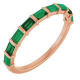 14K Gold Straight Baguette Lab-Grown Green Emerald Bar Channel-Set Anniversary Band - Rose Gold
