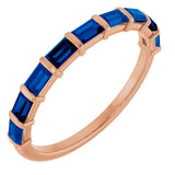 14K Gold Straight Baguette Natural Blue Sapphire Bar Channel-Set Anniversary Band - Rose Gold