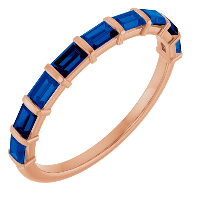 14K Gold Straight Baguette Natural Blue Sapphire Bar Channel-Set Anniversary Band - Rose Gold