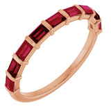 14K Gold Straight Baguette Lab-Grown Red Ruby Bar Channel-Set Anniversary Band - Rose Gold