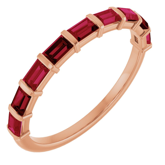 14K Gold Straight Baguette Lab-Grown Red Ruby Bar Channel-Set Anniversary Band - Rose Gold