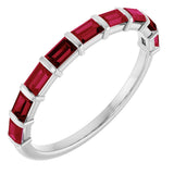 14K Gold Straight Baguette Natural Red Ruby Bar Channel-Set Anniversary Band - White Gold