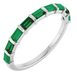 Platinum Straight Baguette Natural Green Emerald Bar Channel-Set Anniversary Band