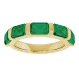 14K Gold Emerald Natural Green Emerald Bar Channel-Set Anniversary Band - Yellow Gold - view 3