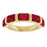 14K Gold Emerald Natural Red Ruby Bar Channel-Set Anniversary Band - Yellow Gold - view 3