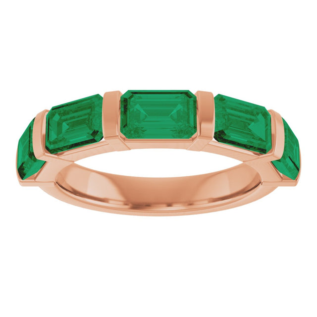 14K Gold Emerald Natural Green Emerald Bar Channel-Set Anniversary Band - Rose Gold - view 3