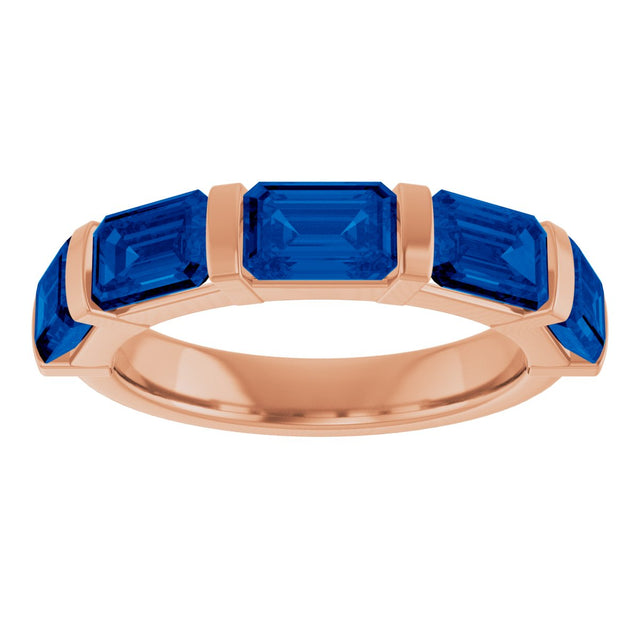 14K Gold Emerald Lab-Grown Blue Sapphire Bar Channel-Set Anniversary Band - Rose Gold - view 3