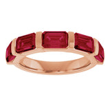 14K Gold Emerald Lab-Grown Red Ruby Bar Channel-Set Anniversary Band - Rose Gold - view 3