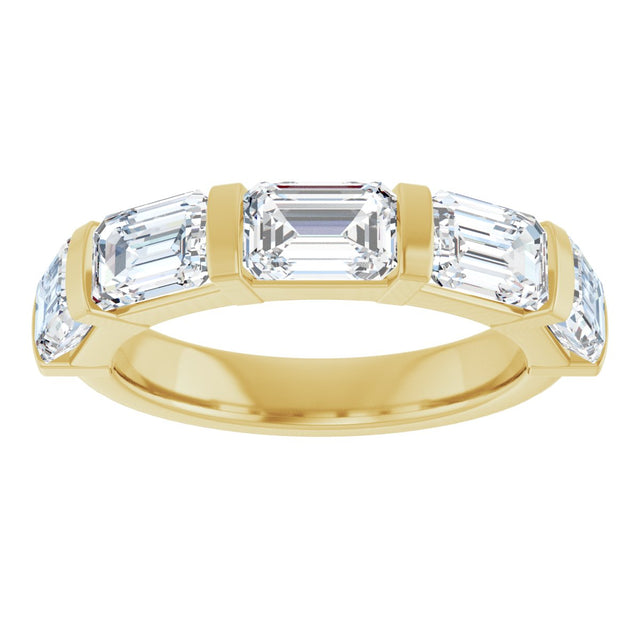 10K Gold Emerald Natural Diamond Bar Channel-Set Anniversary Band – 1 3/4–3 1/4 CTW - Yellow Gold - view 3