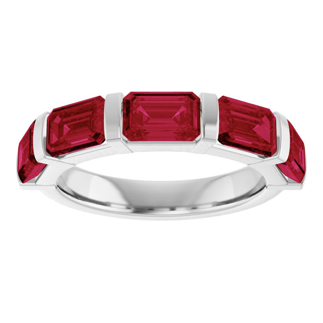 Platinum Emerald Lab-Grown Red Ruby Bar Channel-Set Anniversary Band - view 3