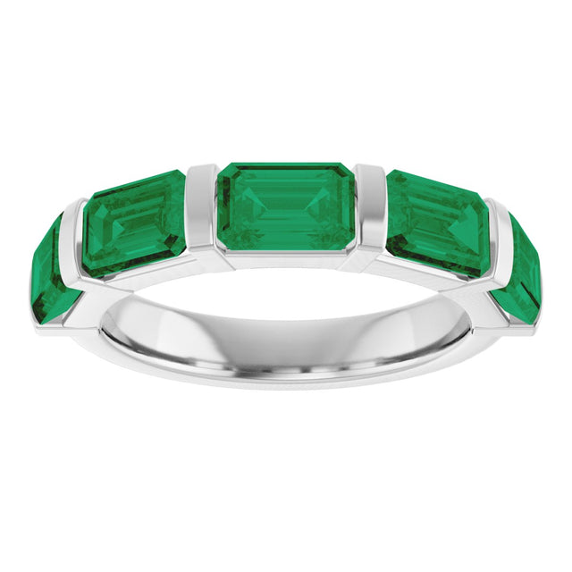 Platinum Emerald Lab-Grown Green Emerald Bar Channel-Set Anniversary Band - view 3