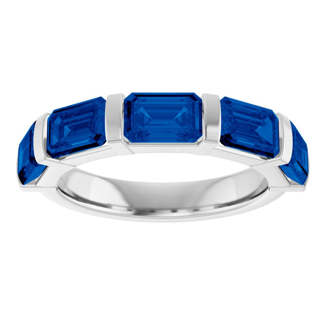 Platinum Emerald Natural Blue Sapphire Bar Channel-Set Anniversary Band - view 3